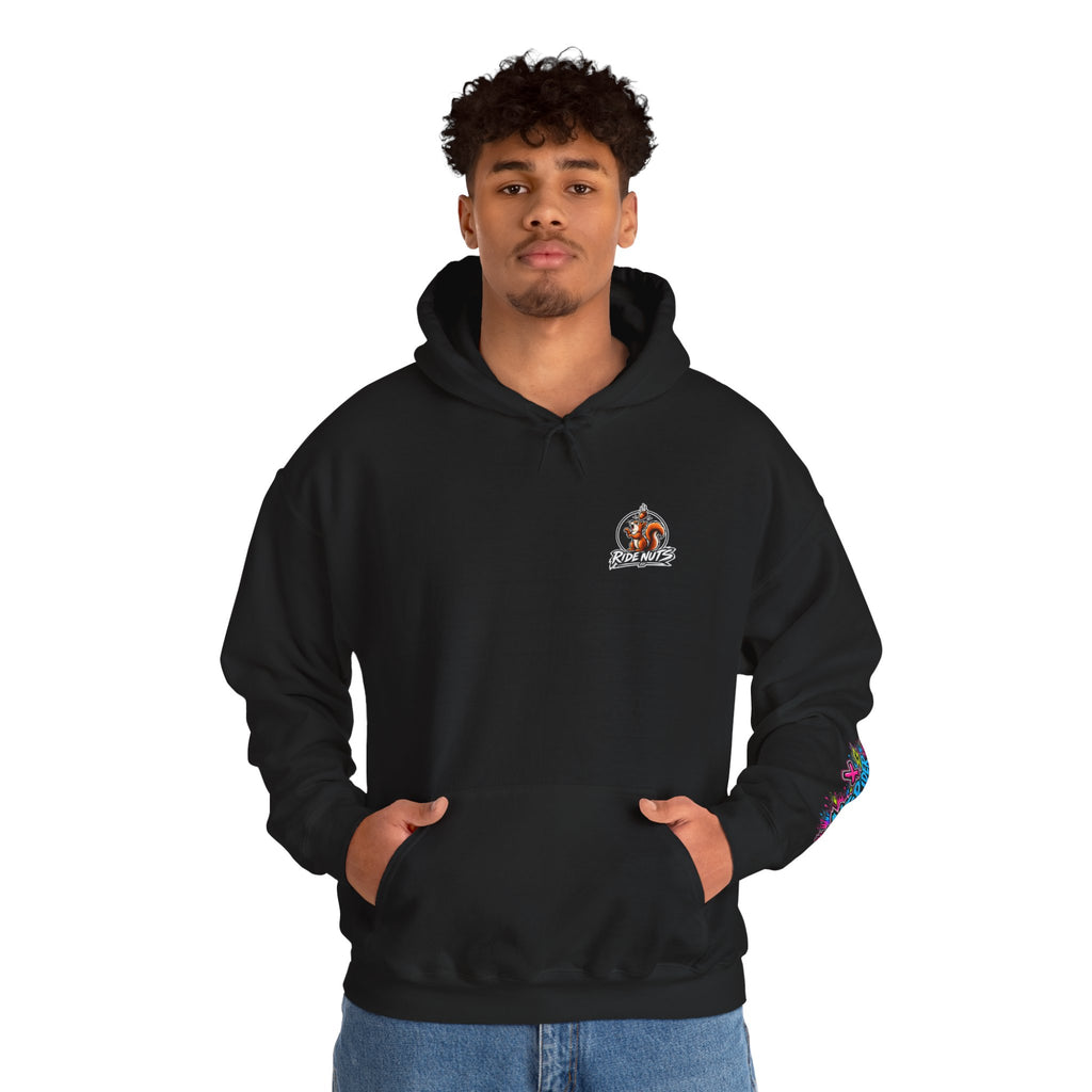 Ride Nuts Graphic Hoodie — Colorful Rock Hand Skull Moto Pullover