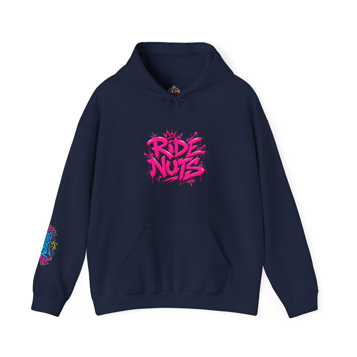 Ride Nuts Hoodie — Retro Graffiti Motorcycle Cartoon Pullover ("Ride Nuts Have Fun")