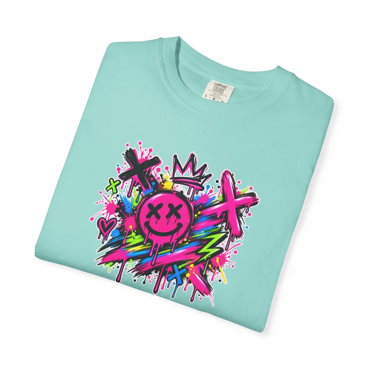 Graffiti Smiley T-Shirt — Neon Street Art Graphic Tee