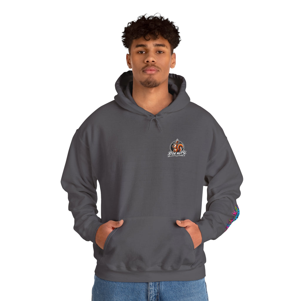 Ride Nuts Graphic Hoodie — Colorful Rock Hand Skull Moto Pullover