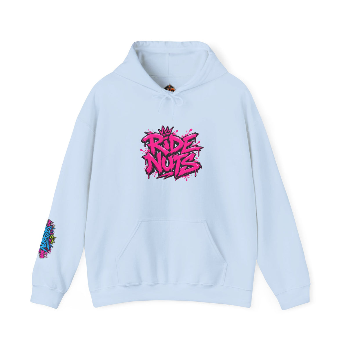 Ride Nuts Hoodie — Retro Graffiti Motorcycle Cartoon Pullover ("Ride Nuts Have Fun")