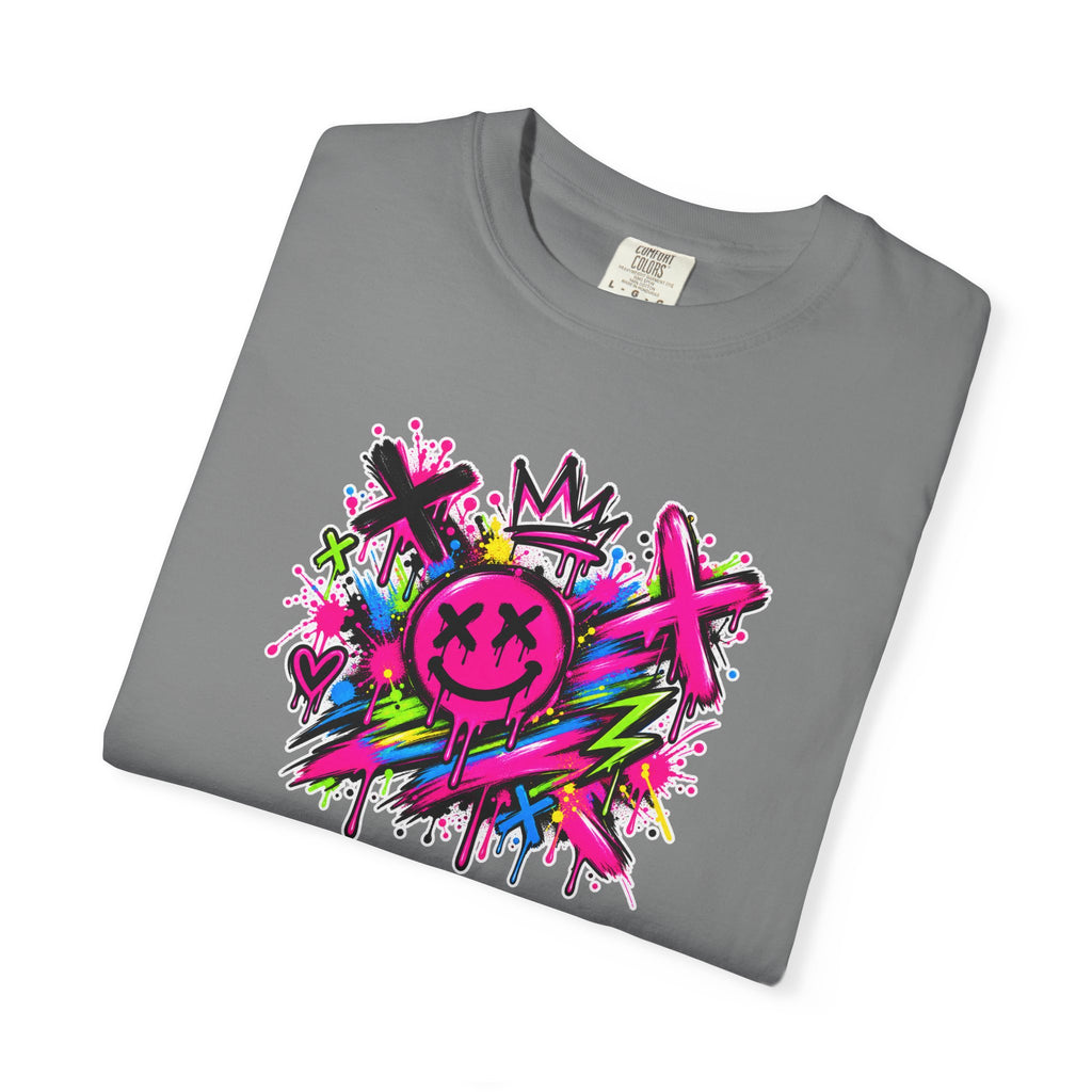 Graffiti Smiley T-Shirt — Neon Street Art Graphic Tee