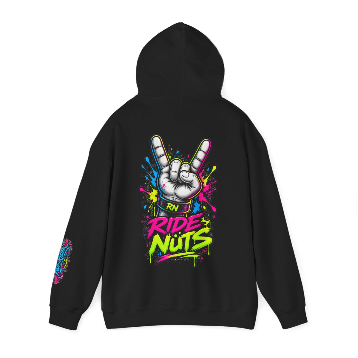 Ride Nuts Graphic Hoodie — Colorful Rock Hand Skull Moto Pullover