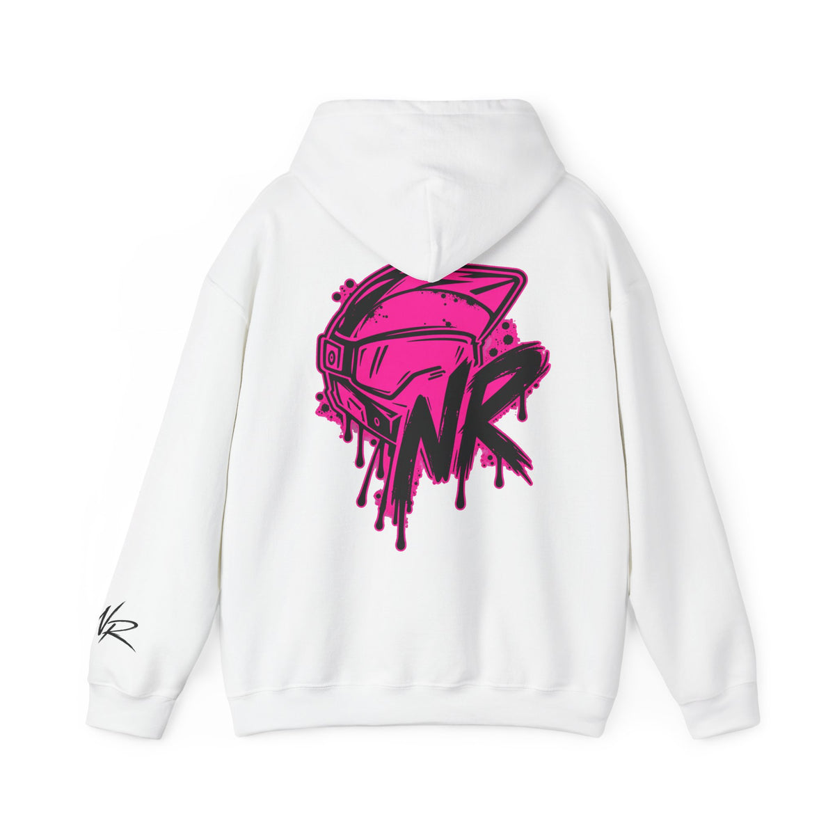 NK Pink Drip Helmet Hoodie — Streetwear Graphic Pullover