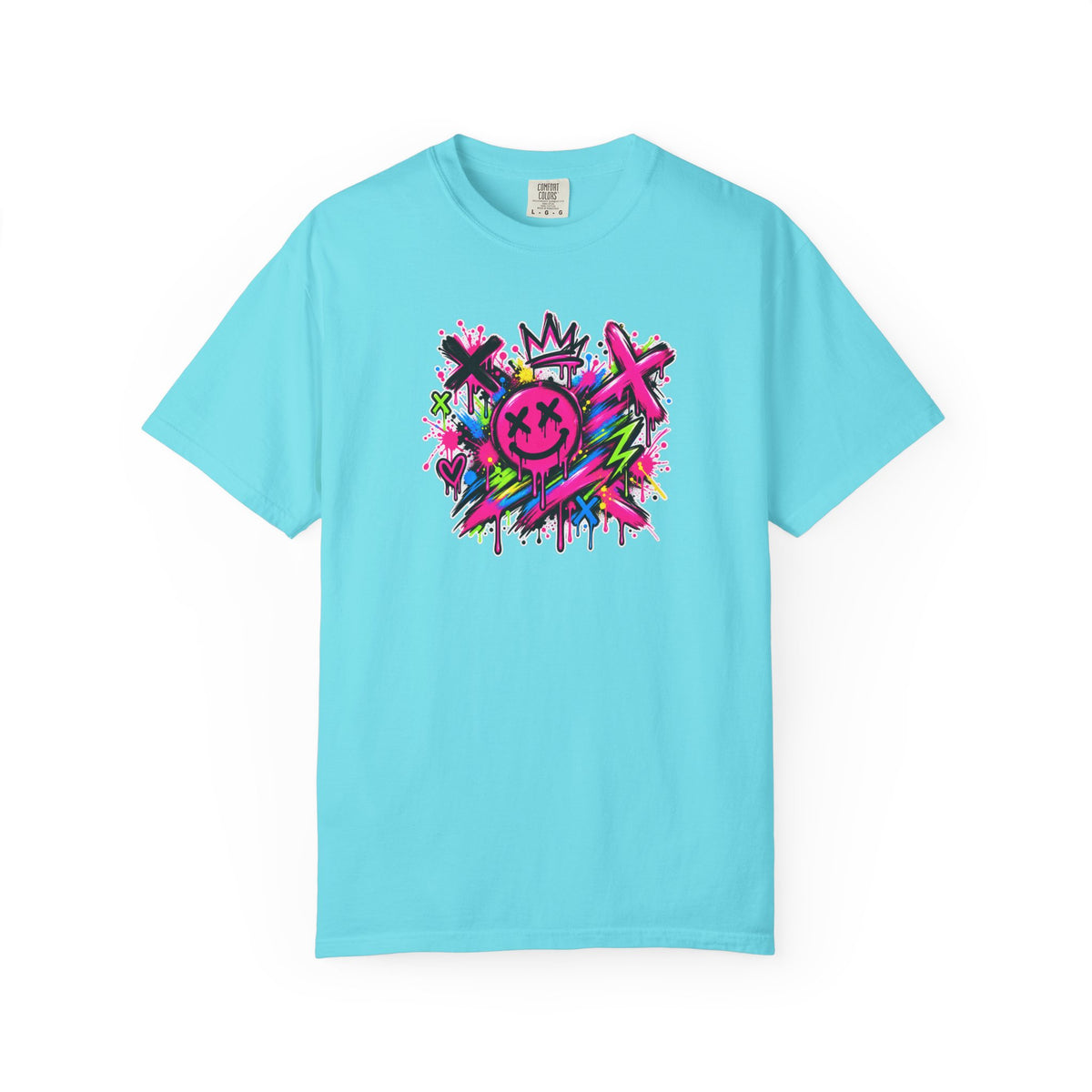 Graffiti Smiley T-Shirt — Neon Street Art Graphic Tee