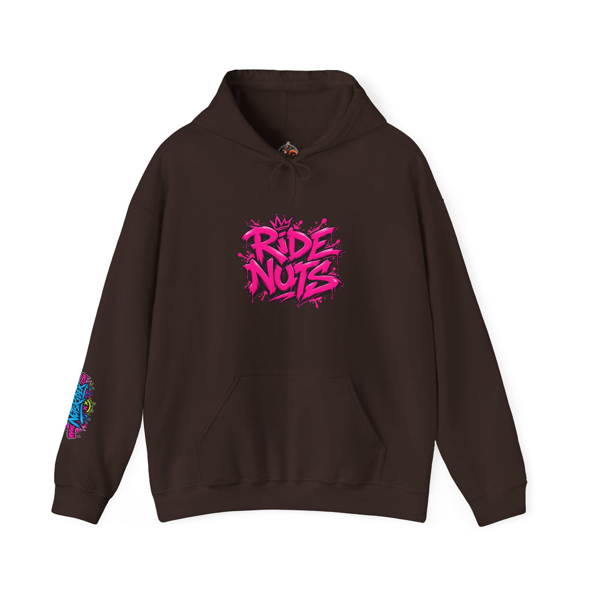 Ride Nuts Hoodie — Retro Graffiti Motorcycle Cartoon Pullover ("Ride Nuts Have Fun")