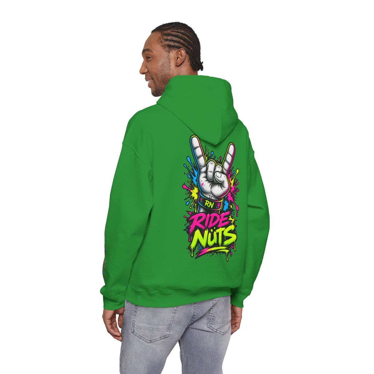 Ride Nuts Graphic Hoodie — Colorful Rock Hand Skull Moto Pullover