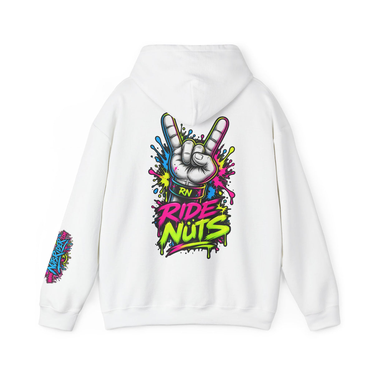 Ride Nuts Graphic Hoodie — Colorful Rock Hand Skull Moto Pullover