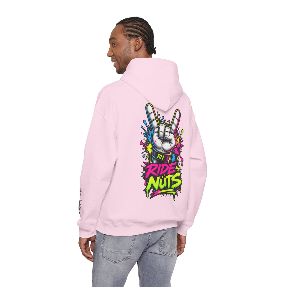 Ride Nuts Graphic Hoodie — Colorful Rock Hand Skull Moto Pullover