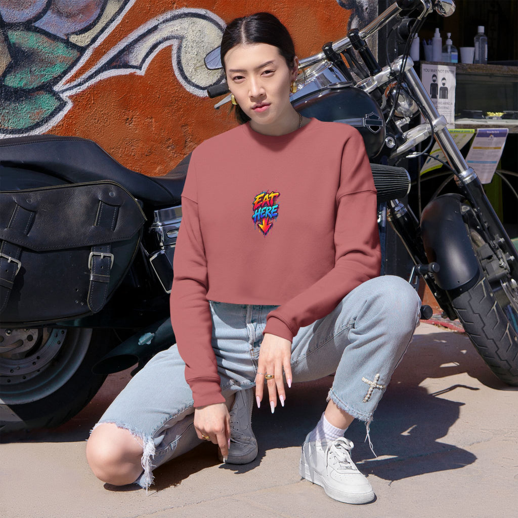 Cropped Sweatshirt — 'Ride Nutz' Squirrel Graphic Crop Top (Eat More Heart Badge)