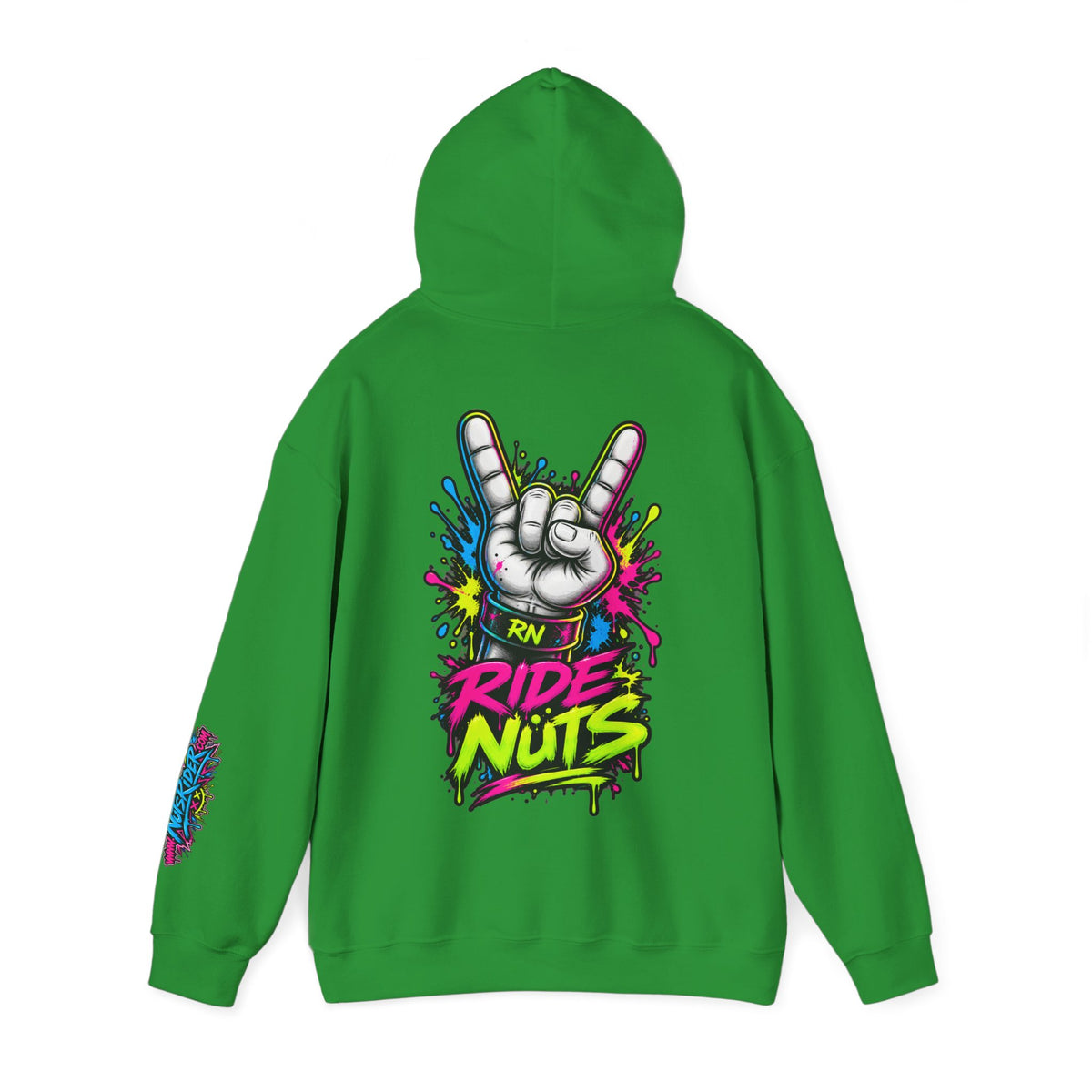 Ride Nuts Graphic Hoodie — Colorful Rock Hand Skull Moto Pullover