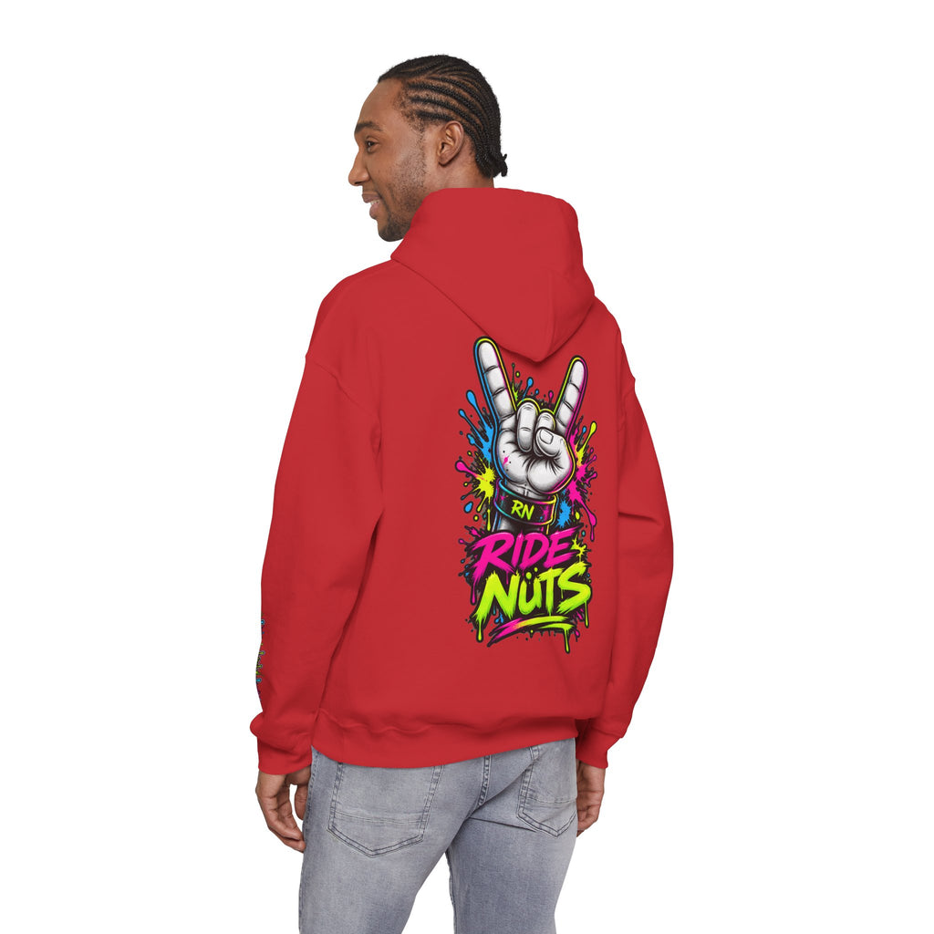 Ride Nuts Graphic Hoodie — Colorful Rock Hand Skull Moto Pullover