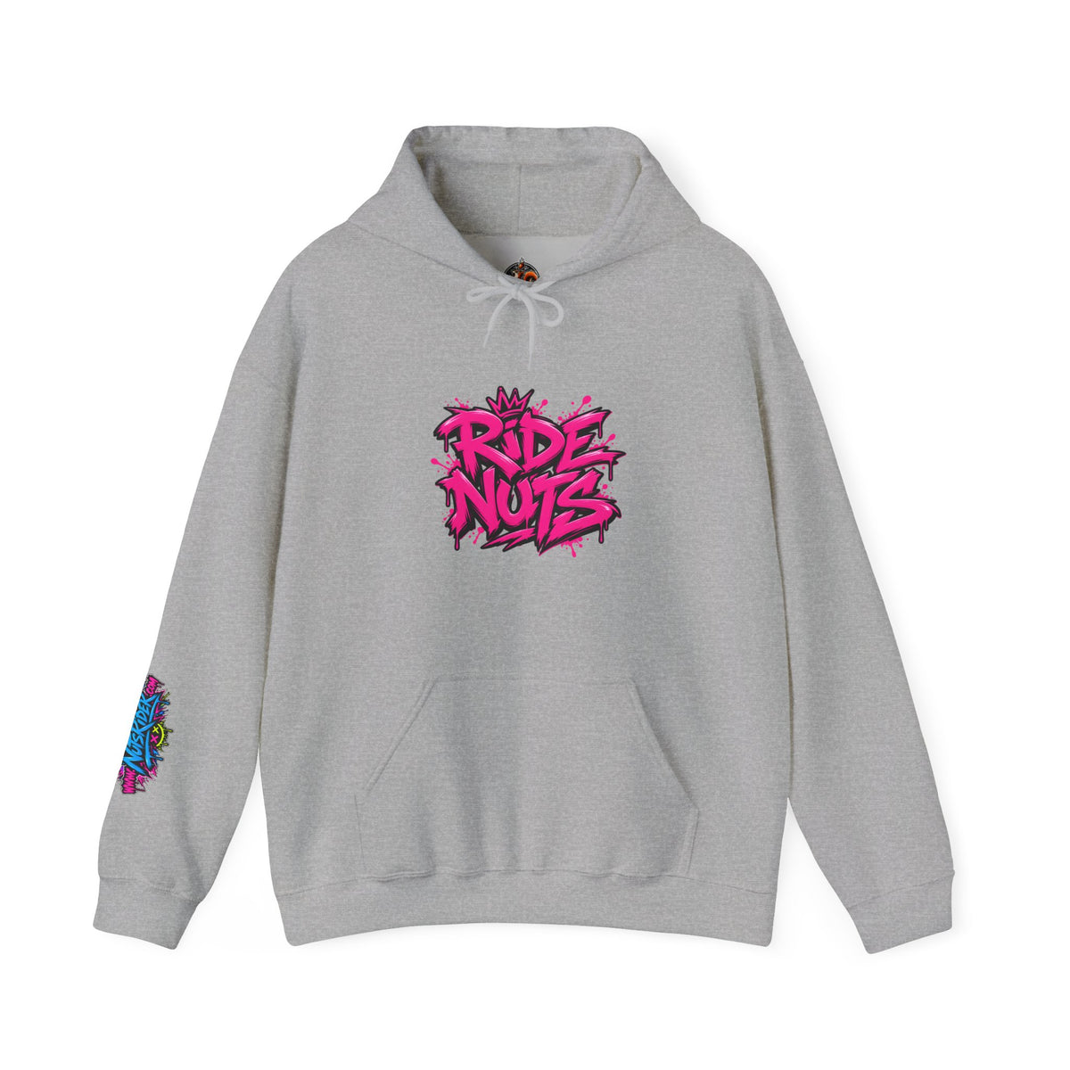 Ride Nuts Hoodie — Retro Graffiti Motorcycle Cartoon Pullover ("Ride Nuts Have Fun")