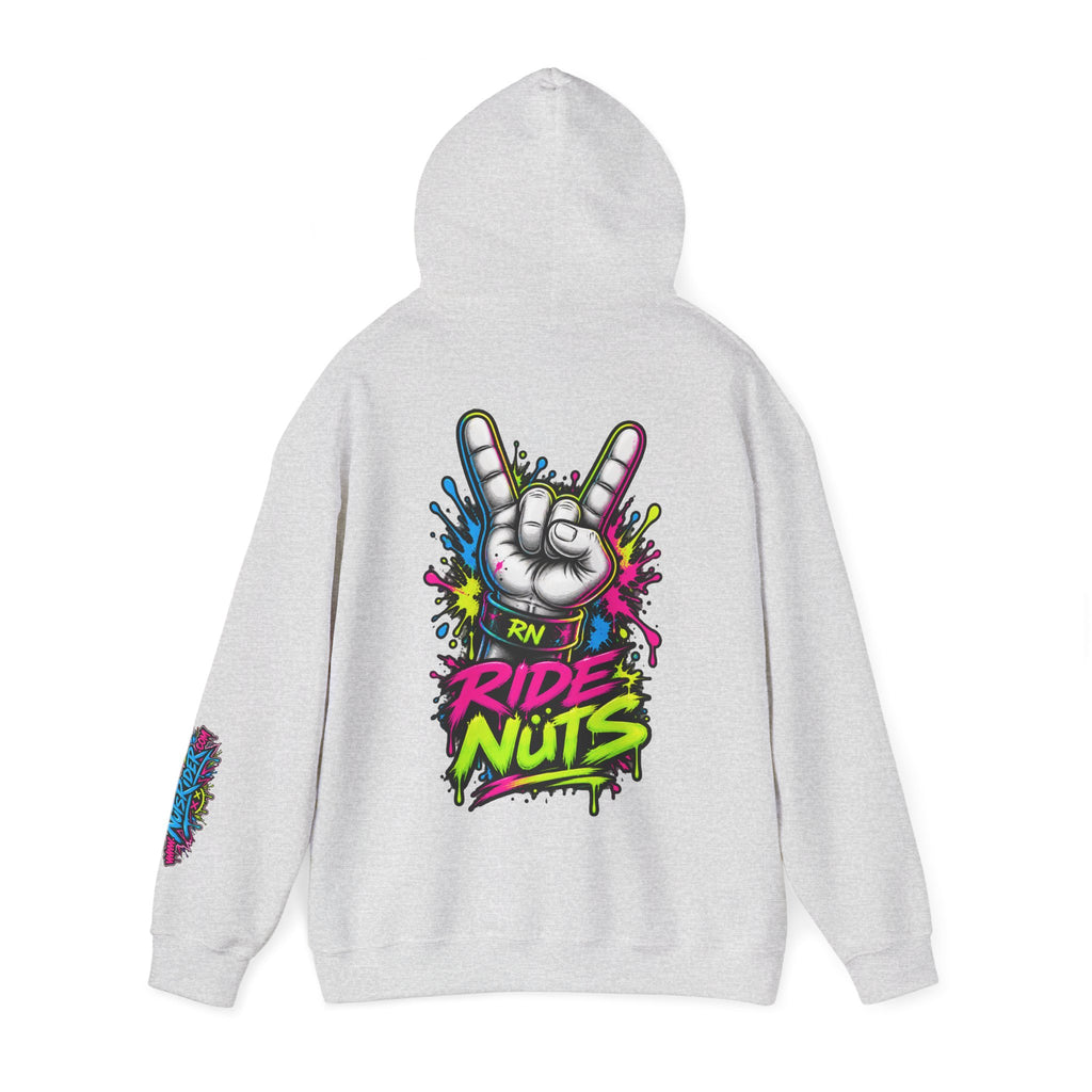 Ride Nuts Graphic Hoodie — Colorful Rock Hand Skull Moto Pullover