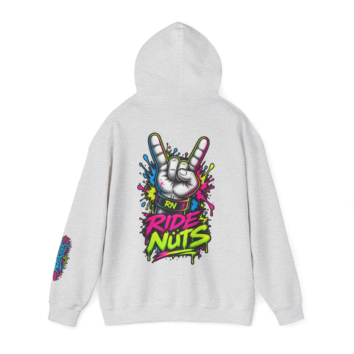 Ride Nuts Graphic Hoodie — Colorful Rock Hand Skull Moto Pullover