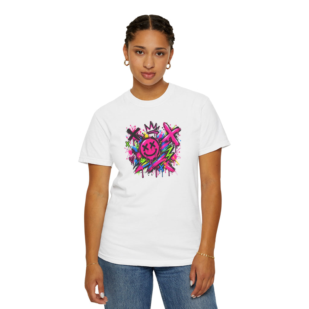 Graffiti Smiley T-Shirt — Neon Street Art Graphic Tee