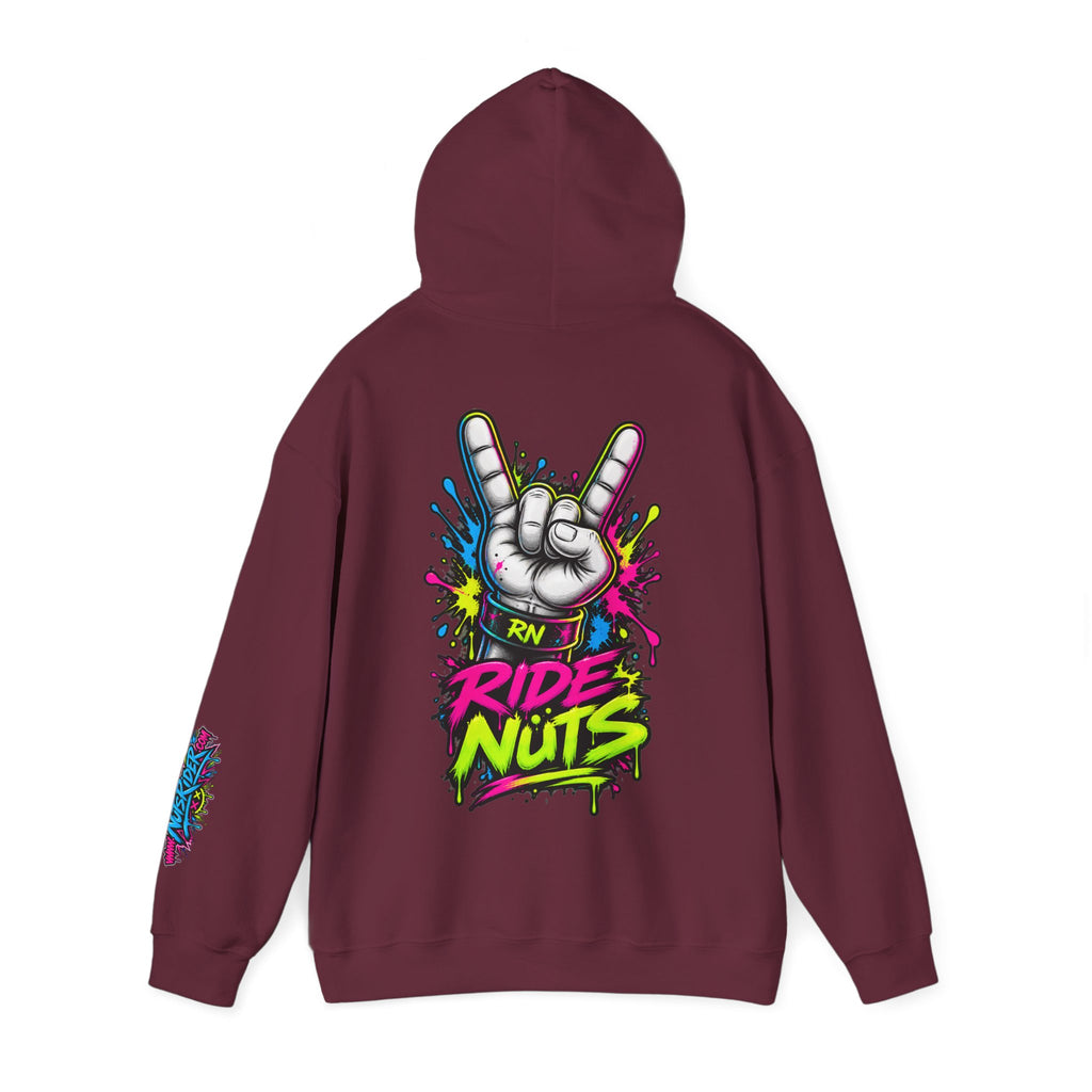 Ride Nuts Graphic Hoodie — Colorful Rock Hand Skull Moto Pullover