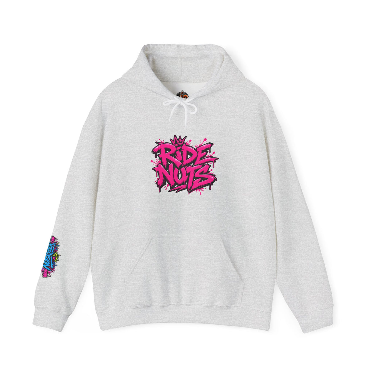 Ride Nuts Hoodie — Retro Graffiti Motorcycle Cartoon Pullover ("Ride Nuts Have Fun")