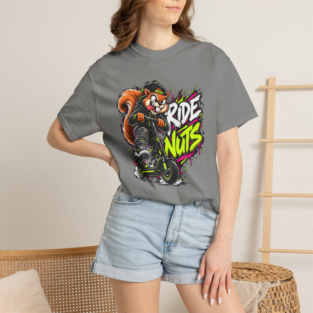 T-Shirt — 'Ride Nuts' Squirrel Scooter Graphic Tee
