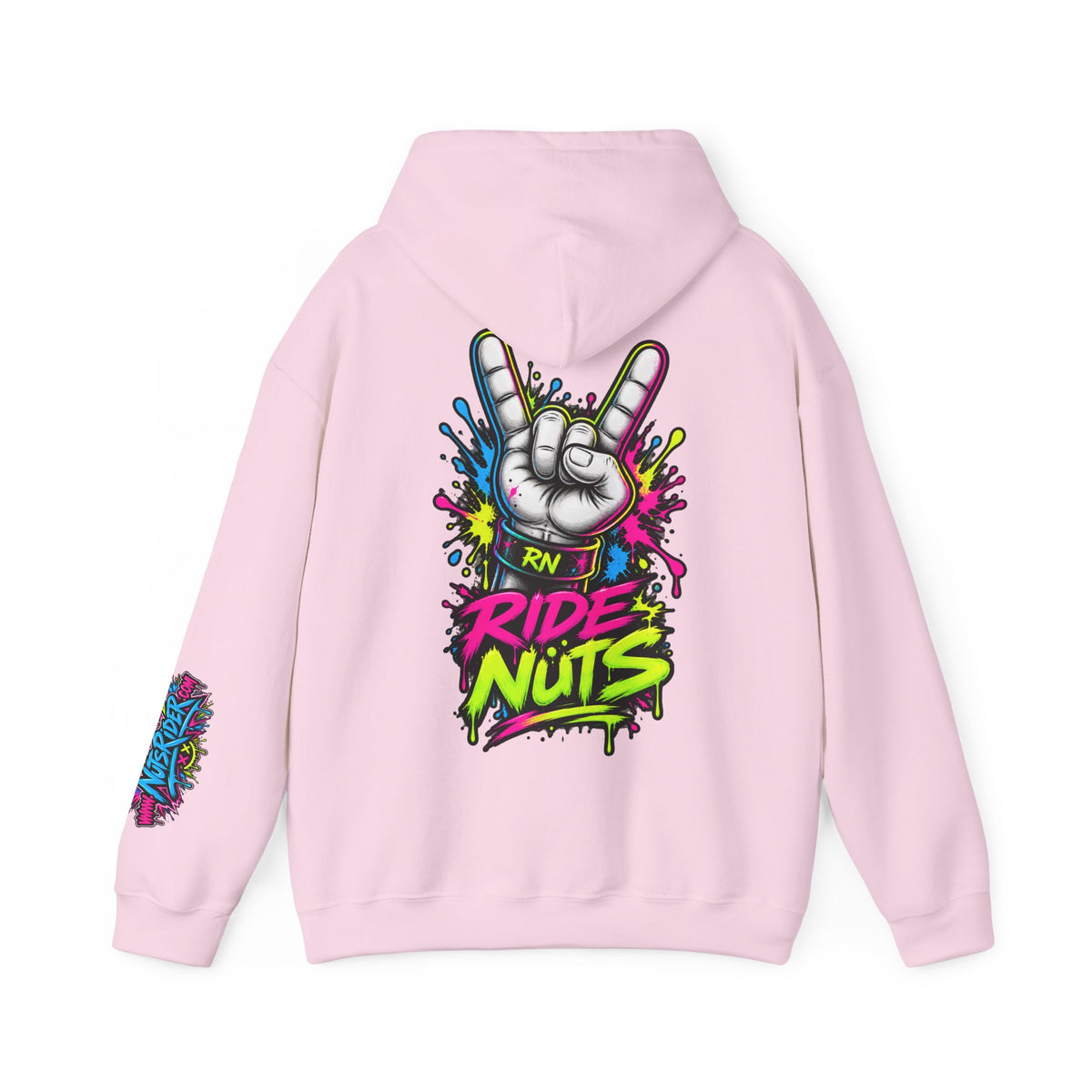 Ride Nuts Graphic Hoodie — Colorful Rock Hand Skull Moto Pullover