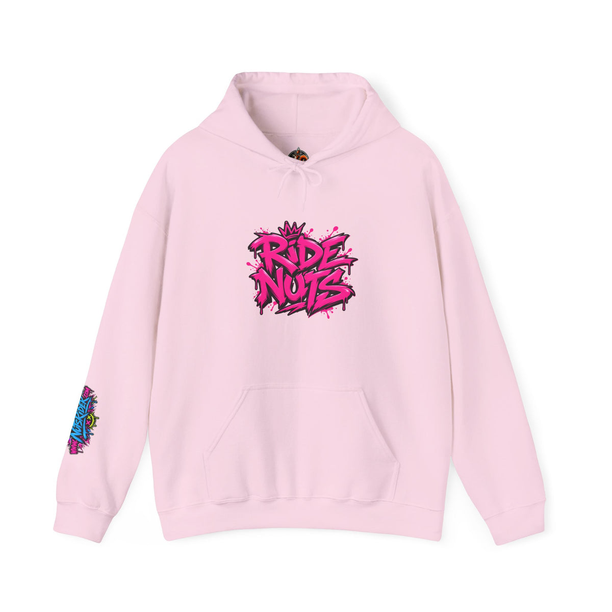 Ride Nuts Hoodie — Retro Graffiti Motorcycle Cartoon Pullover ("Ride Nuts Have Fun")