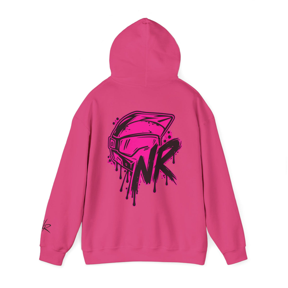 NK Pink Drip Helmet Hoodie — Streetwear Graphic Pullover