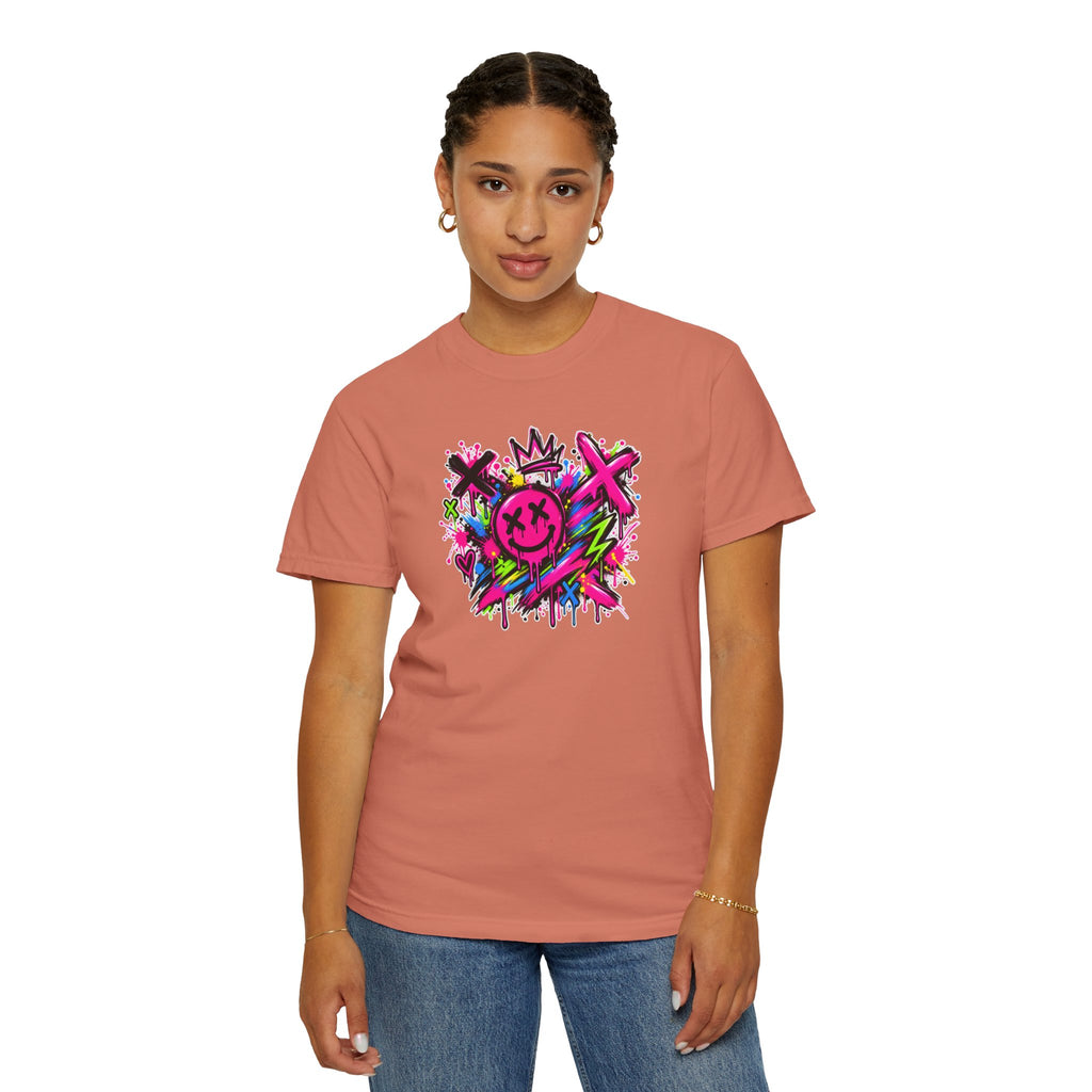 Graffiti Smiley T-Shirt — Neon Street Art Graphic Tee