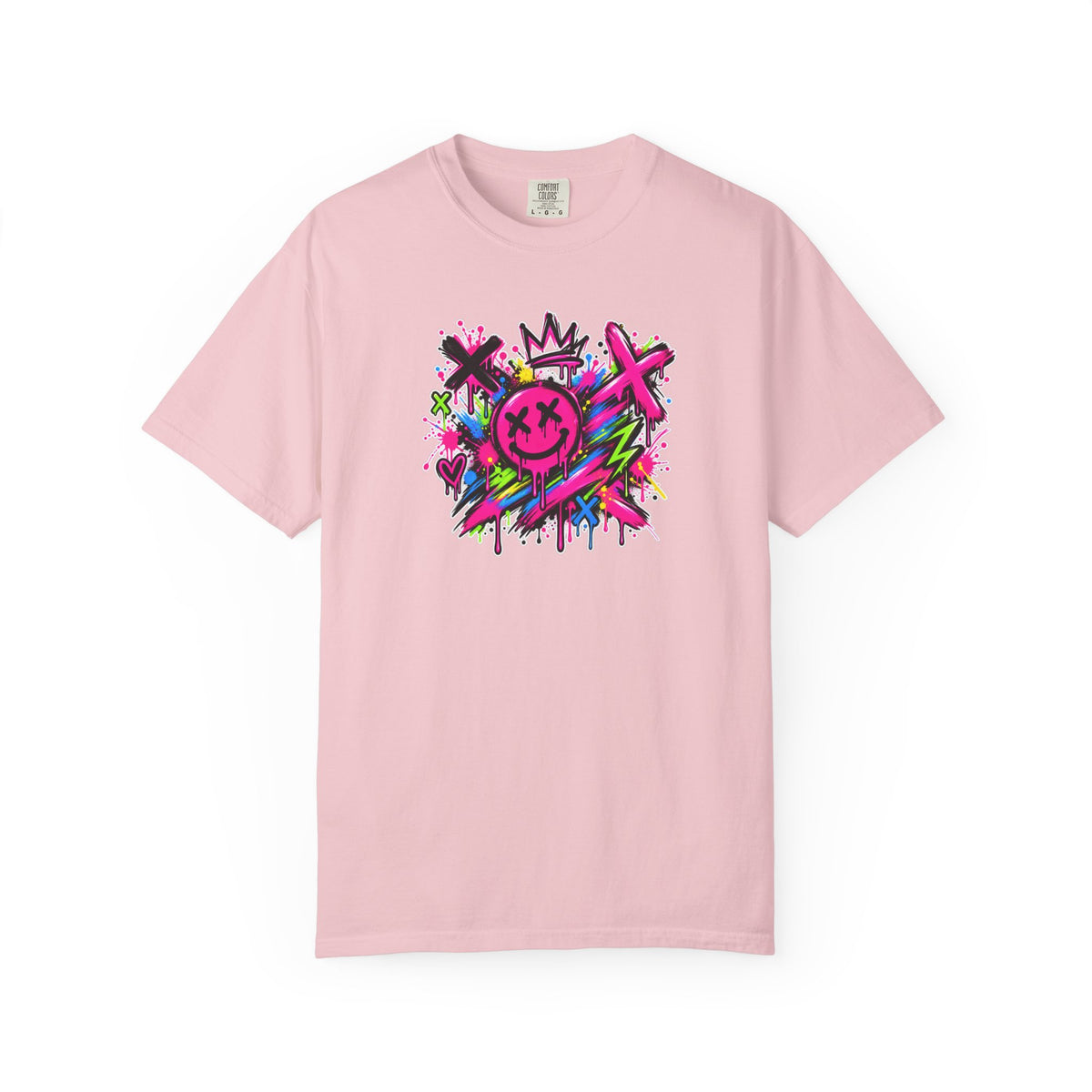 Graffiti Smiley T-Shirt — Neon Street Art Graphic Tee