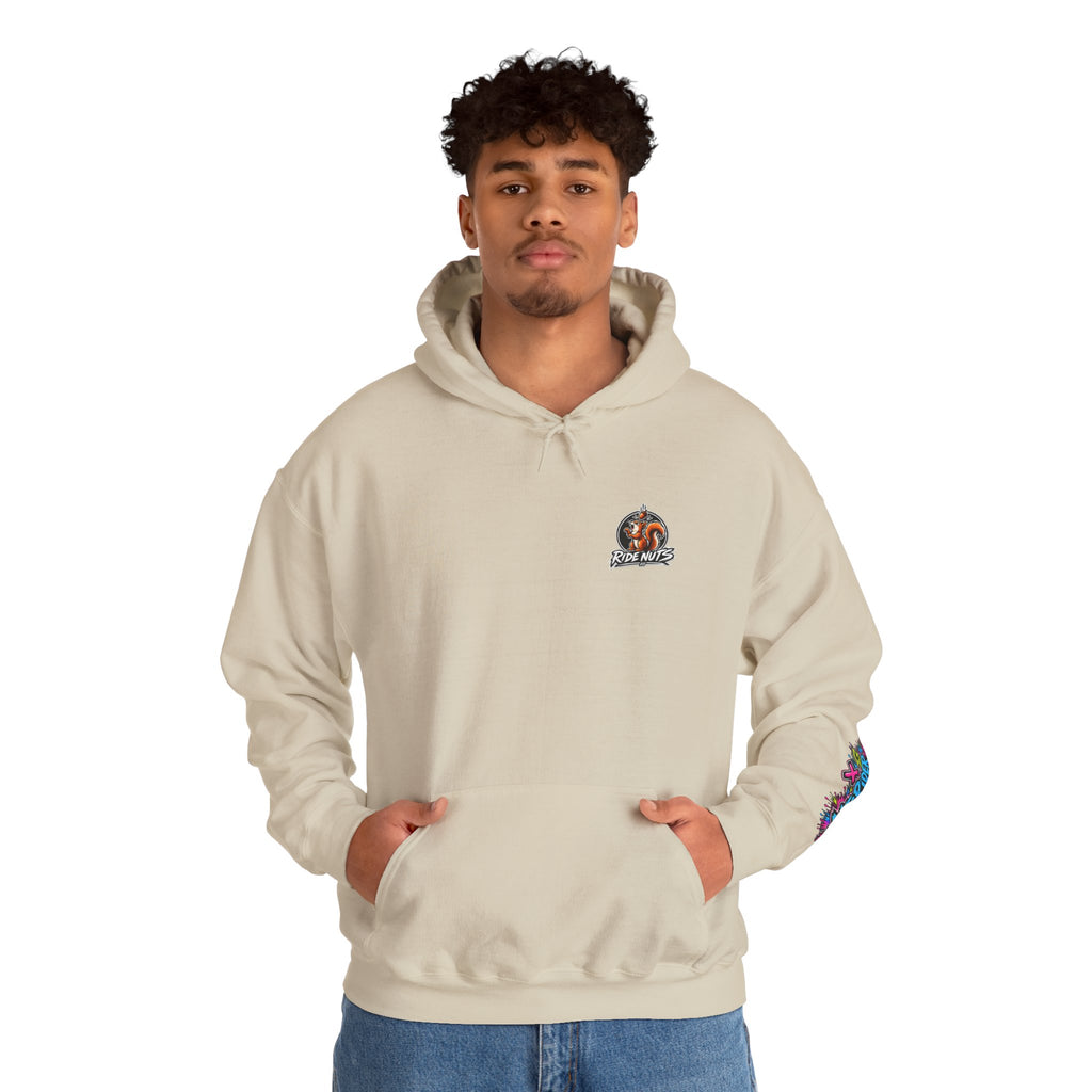 Ride Nuts Graphic Hoodie — Colorful Rock Hand Skull Moto Pullover