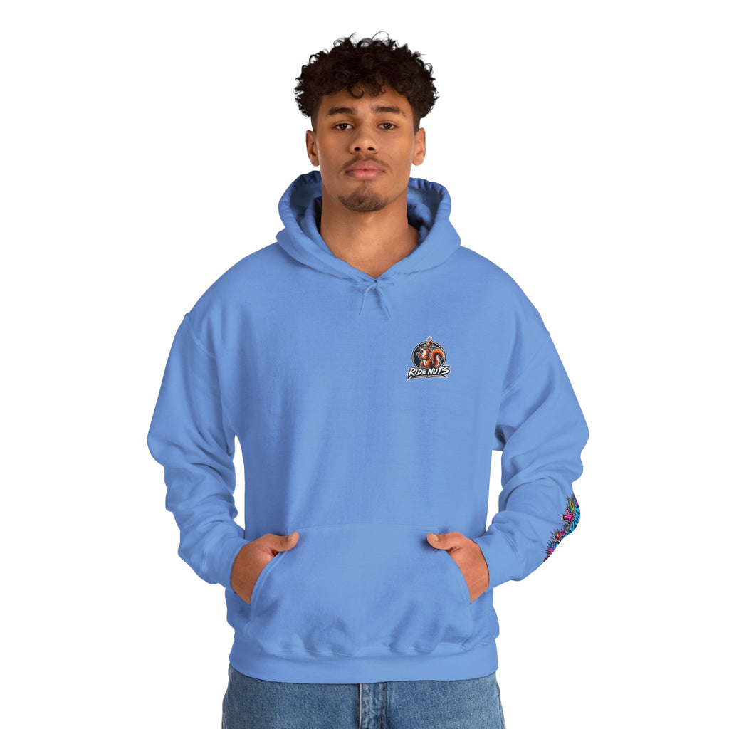 Ride Nuts Graphic Hoodie — Colorful Rock Hand Skull Moto Pullover