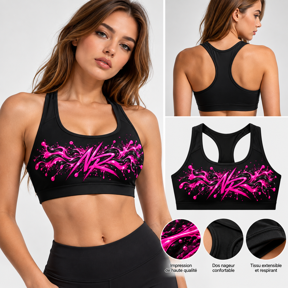 NR Splash Sports Tank – Black & Pink