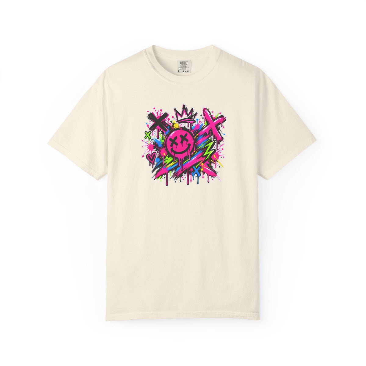 Graffiti Smiley T-Shirt — Neon Street Art Graphic Tee