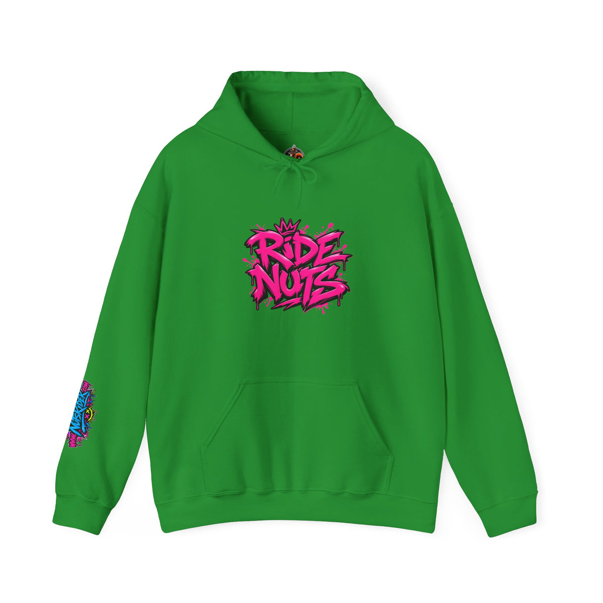 Ride Nuts Hoodie — Retro Graffiti Motorcycle Cartoon Pullover ("Ride Nuts Have Fun")
