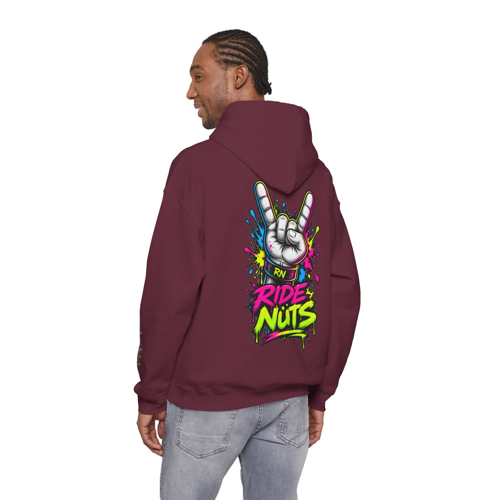 Ride Nuts Graphic Hoodie — Colorful Rock Hand Skull Moto Pullover