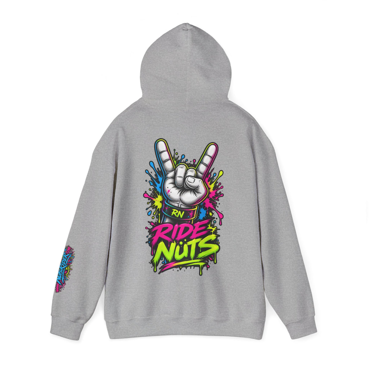 Ride Nuts Graphic Hoodie — Colorful Rock Hand Skull Moto Pullover