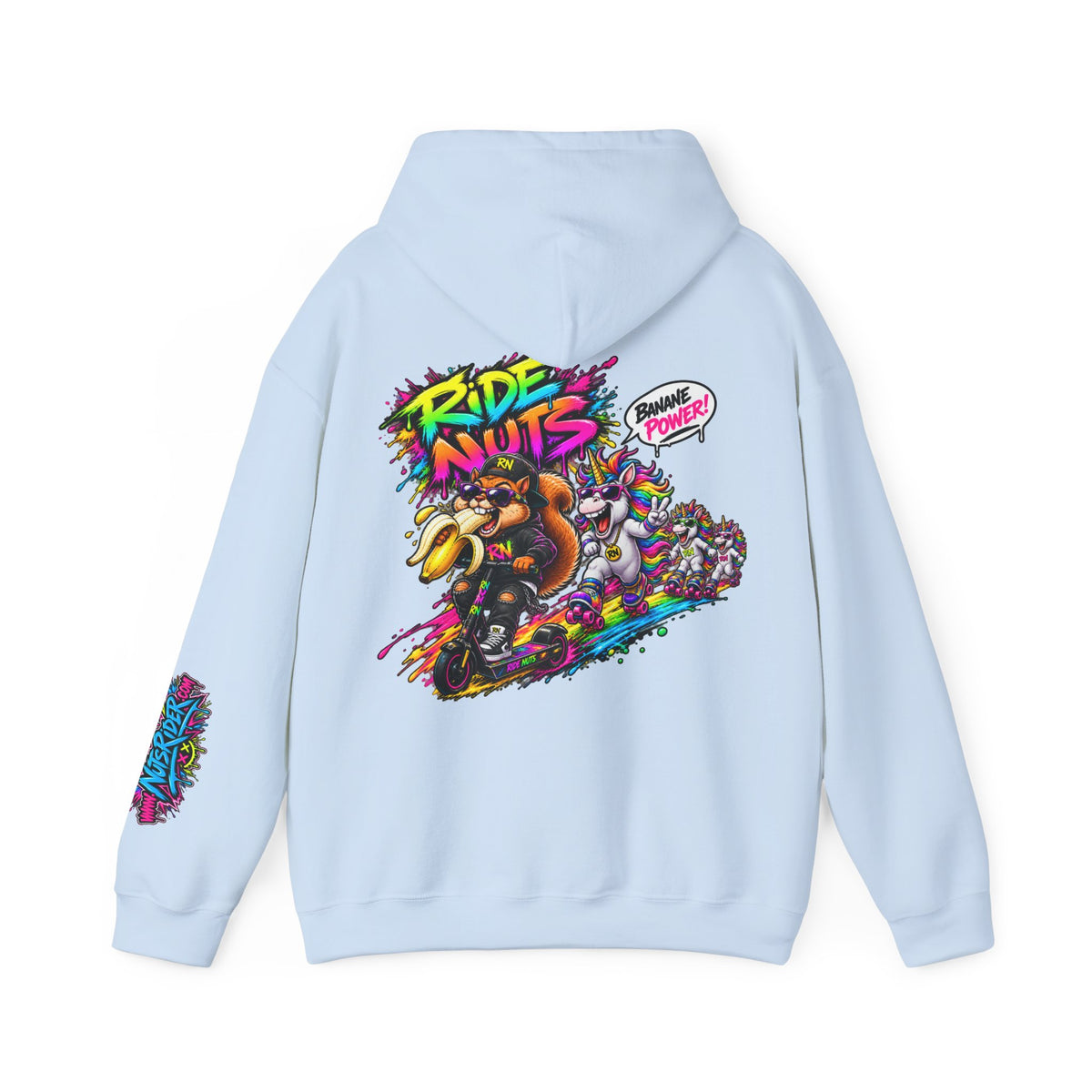 Nuts Rider Graphic Hoodie — "Ride Nuts" Colorful Skate/Scooter Streetwear