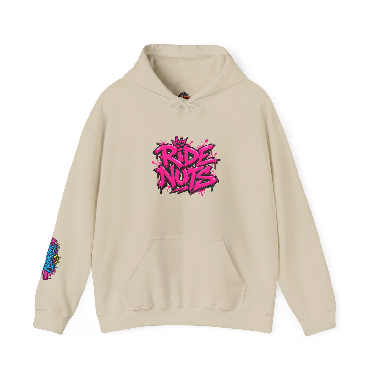 Ride Nuts Hoodie — Retro Graffiti Motorcycle Cartoon Pullover ("Ride Nuts Have Fun")
