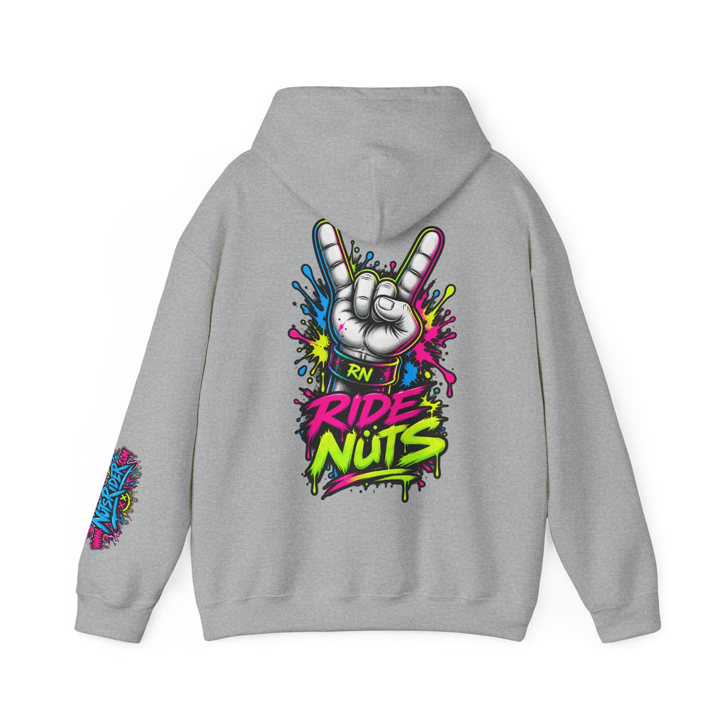 Ride Nuts Graphic Hoodie — Colorful Rock Hand Skull Moto Pullover