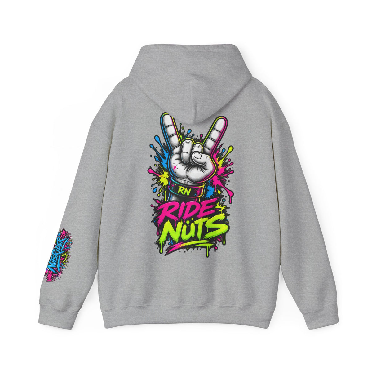 Ride Nuts Graphic Hoodie — Colorful Rock Hand Skull Moto Pullover