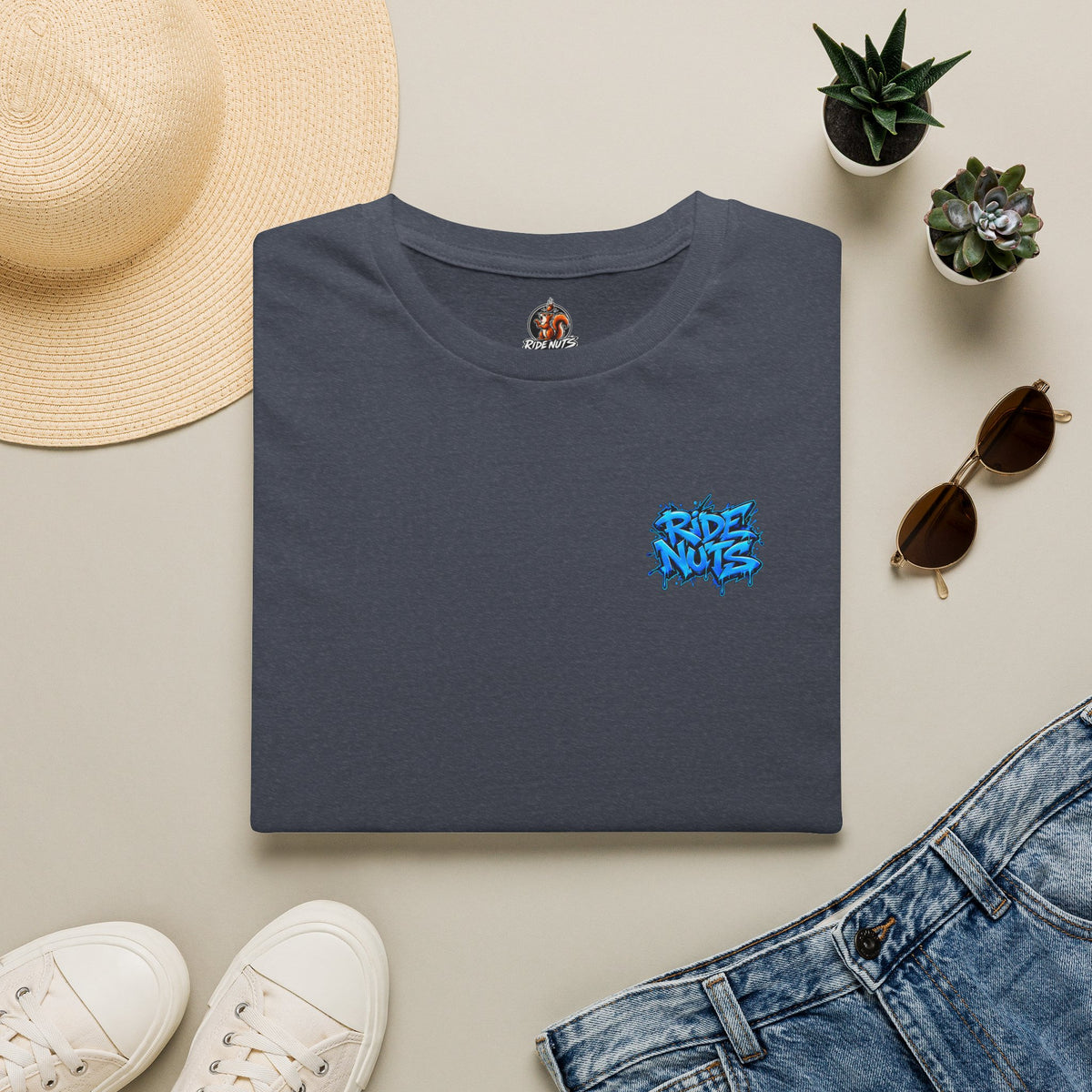 Graffiti Blue “Ride Nuts” Tee — Casual Streetwear T-Shirt