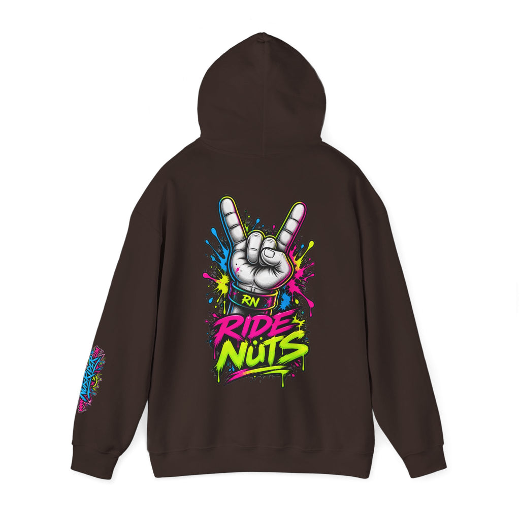 Ride Nuts Graphic Hoodie — Colorful Rock Hand Skull Moto Pullover