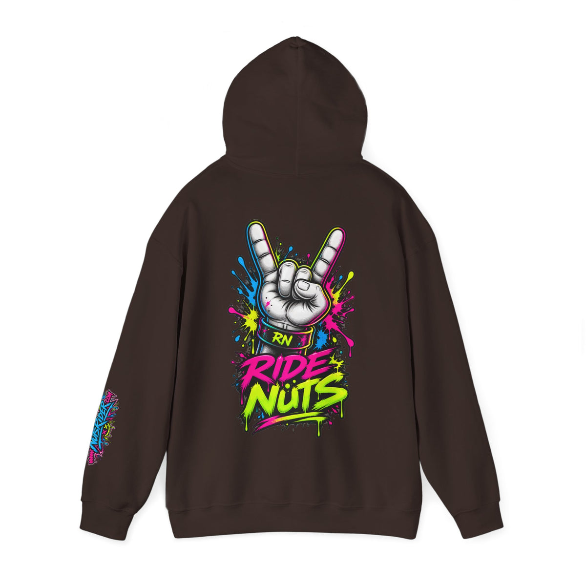 Ride Nuts Graphic Hoodie — Colorful Rock Hand Skull Moto Pullover