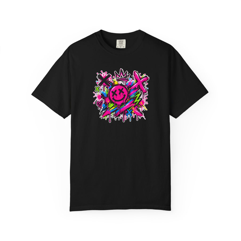 Graffiti Smiley T-Shirt — Neon Street Art Graphic Tee