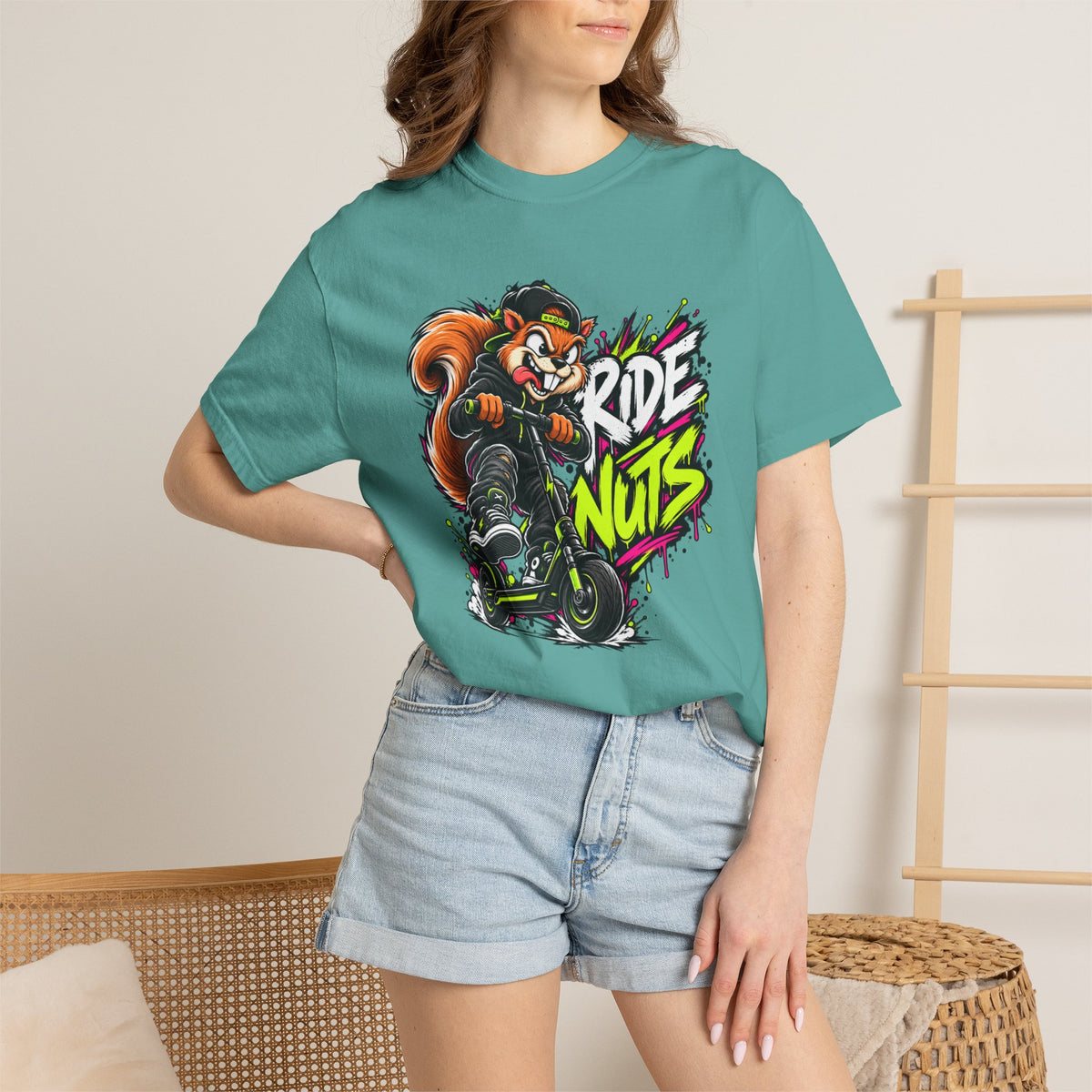 T-Shirt — 'Ride Nuts' Squirrel Scooter Graphic Tee