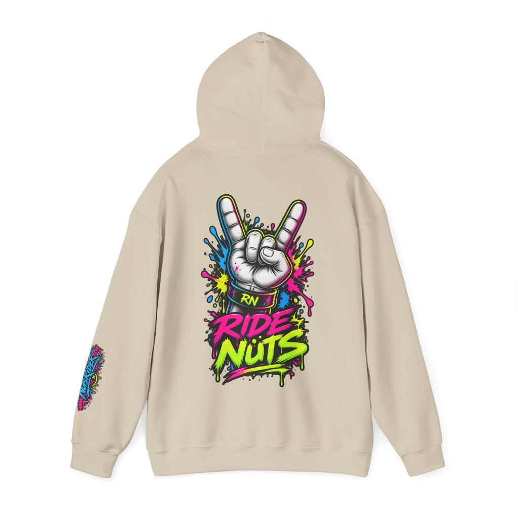 Ride Nuts Graphic Hoodie — Colorful Rock Hand Skull Moto Pullover