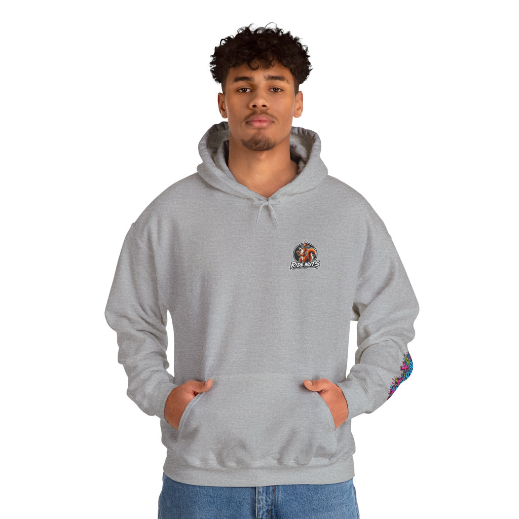 Ride Nuts Graphic Hoodie — Colorful Rock Hand Skull Moto Pullover