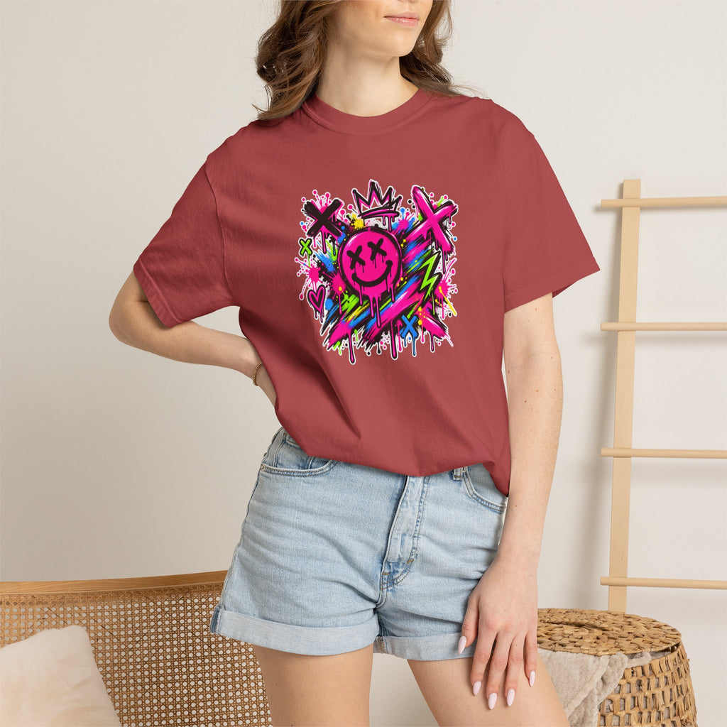 Graffiti Smiley T-Shirt — Neon Street Art Graphic Tee
