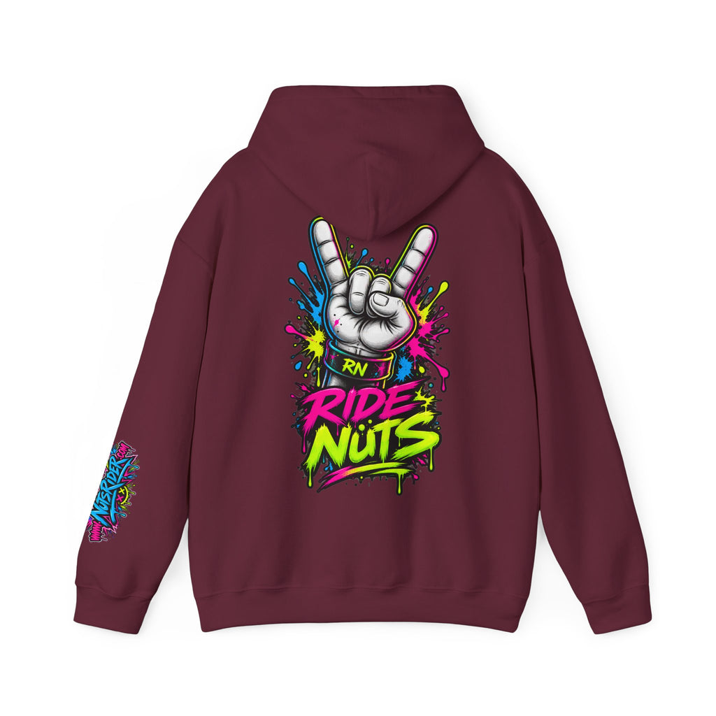 Ride Nuts Graphic Hoodie — Colorful Rock Hand Skull Moto Pullover
