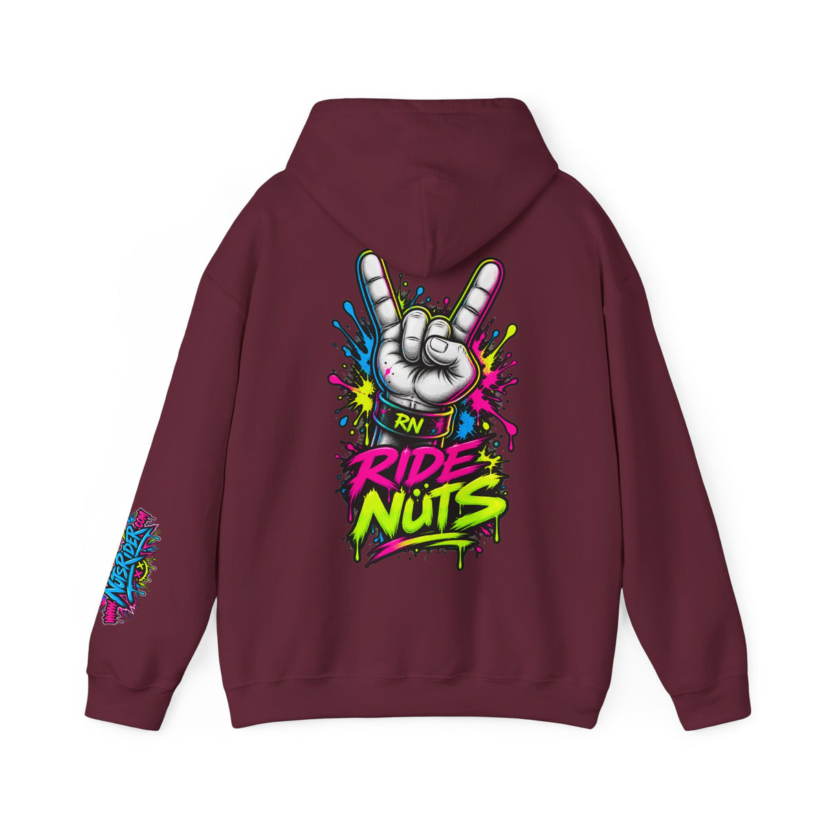 Ride Nuts Graphic Hoodie — Colorful Rock Hand Skull Moto Pullover
