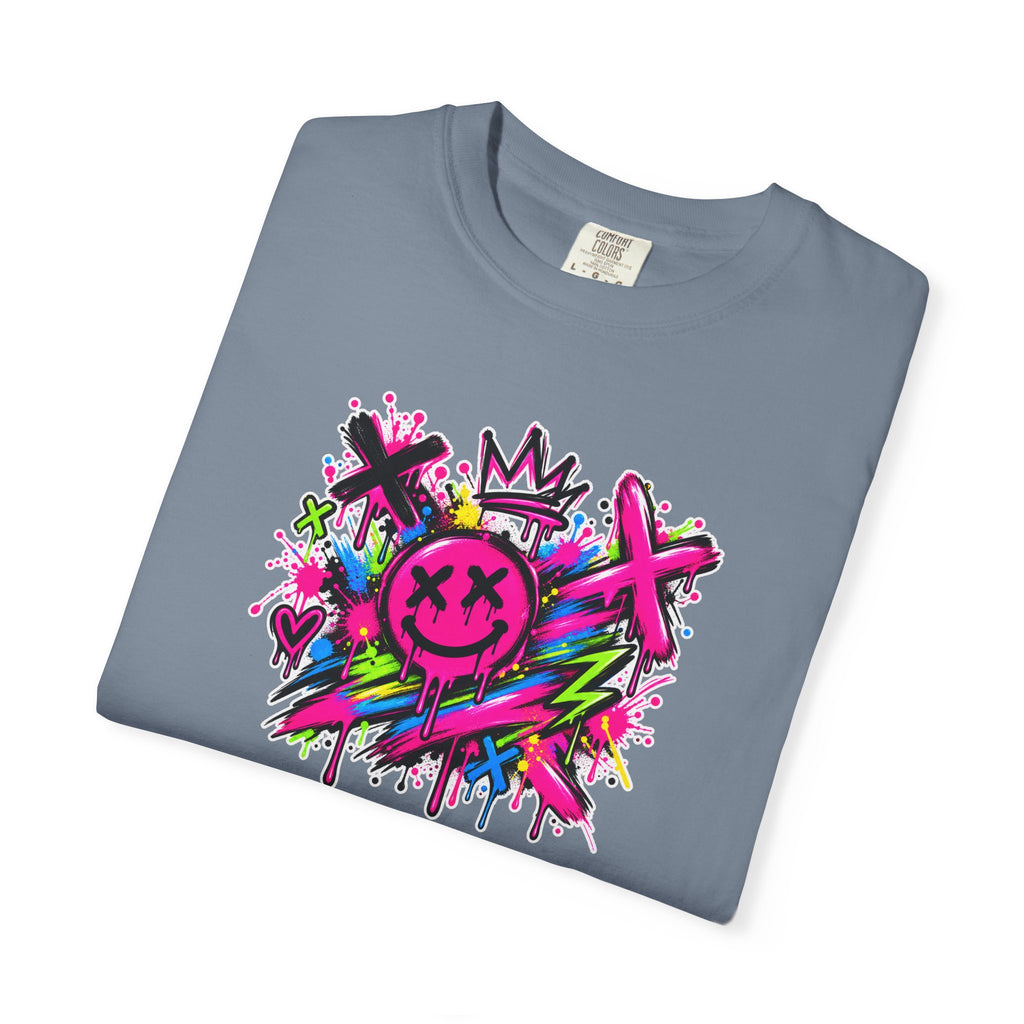 Graffiti Smiley T-Shirt — Neon Street Art Graphic Tee